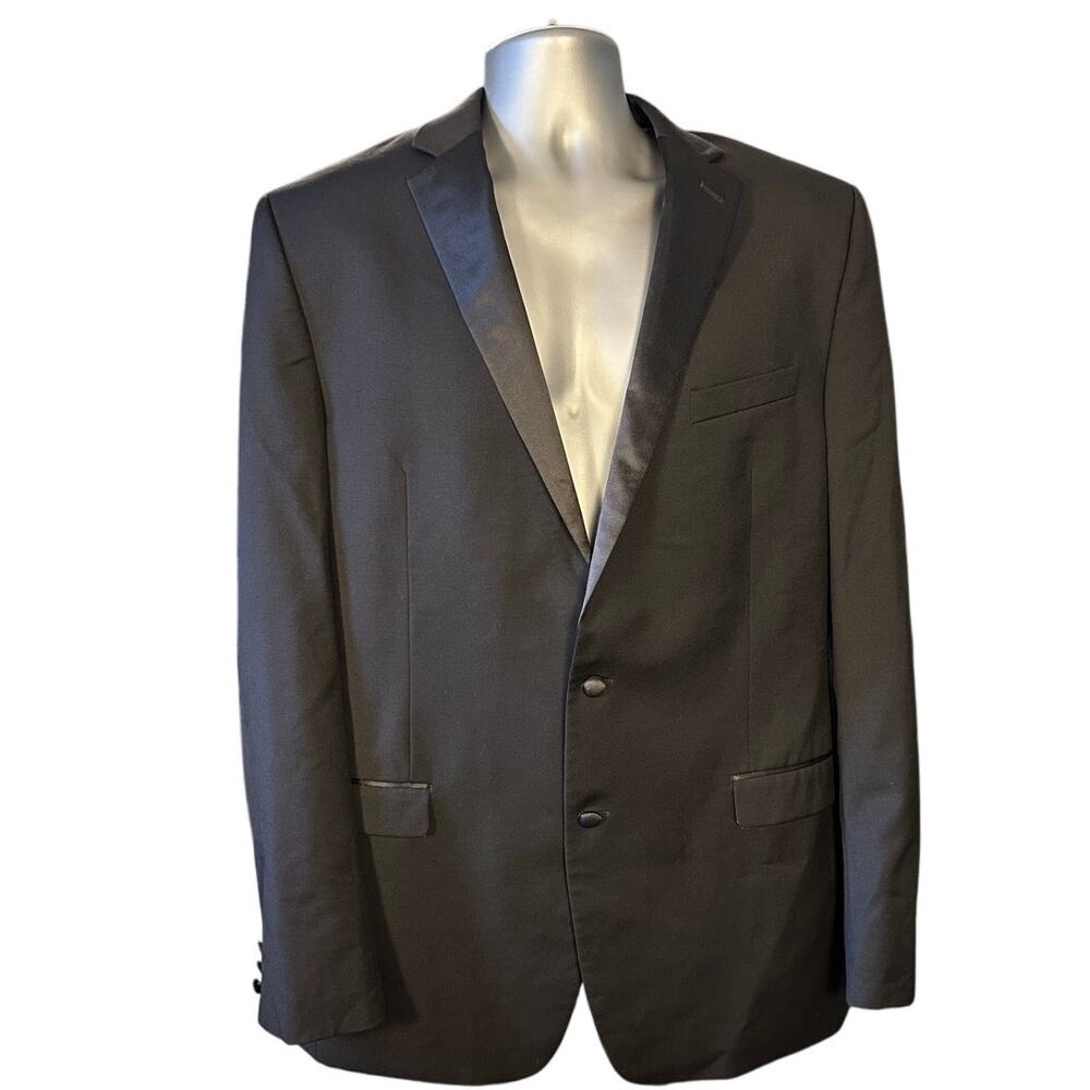 Peerless Black Wool Fully Lined Two Button Front Tuxedo Jacket Size 42XL